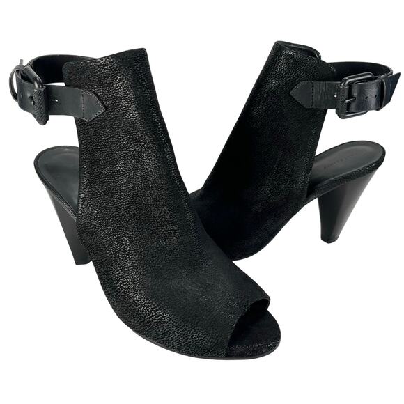 Allsaints Open Toe Heels Branson Sz 40 9 Black Ankle Strap Cone Heel Sandals - Picture 1 of 12